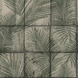 Rustic Palm Shadow Tile Green textured vinyl wallpaper roll showing palm frond shadow tile pattern