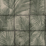 Rustic Palm Shadow Tile Green textured vinyl wallpaper roll showing palm frond shadow tile pattern