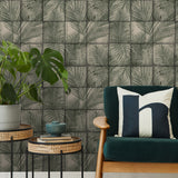 Rustic Palm Shadow Tile Green by Veer Decor Textured Vinyl Wallpaper – Veer Decor VRNO04-986