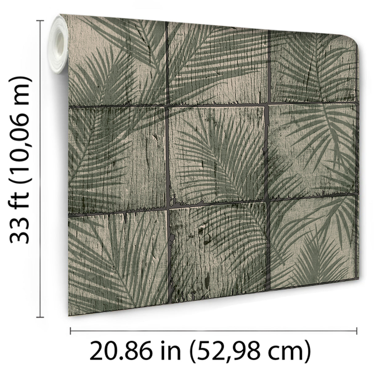Rustic Palm Shadow Tile Green by Veer Decor Textured Vinyl Wallpaper – Veer Decor VRNO04-986