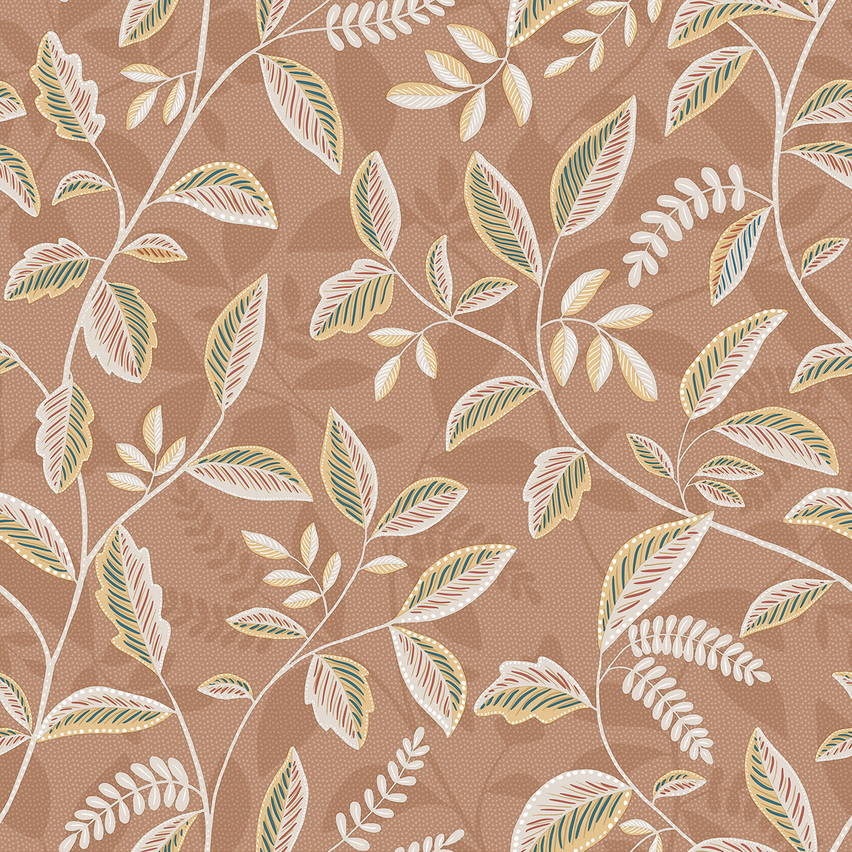 Tranquil Leafy Vine Orange wallpaper roll showing leafy vine pattern on orange background