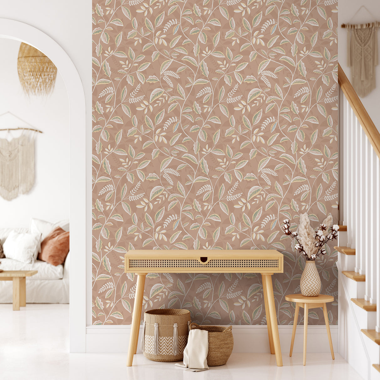 Tranquil Leafy Vine Orange by Veer Decor Floral Wallpaper – Veer Decor VRNO05-066