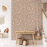 Tranquil Leafy Vine Orange by Veer Decor Floral Wallpaper – Veer Decor VRNO05-066