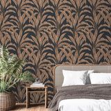 Luxe Tropical Palm Orange on Black Ground by Veer Decor Textured Vinyl Wallpaper – Veer Decor VRNO05-916