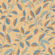 Tranquil Leafy Vine Ocher floral wallpaper roll with blue and brown leaves on ocher ground