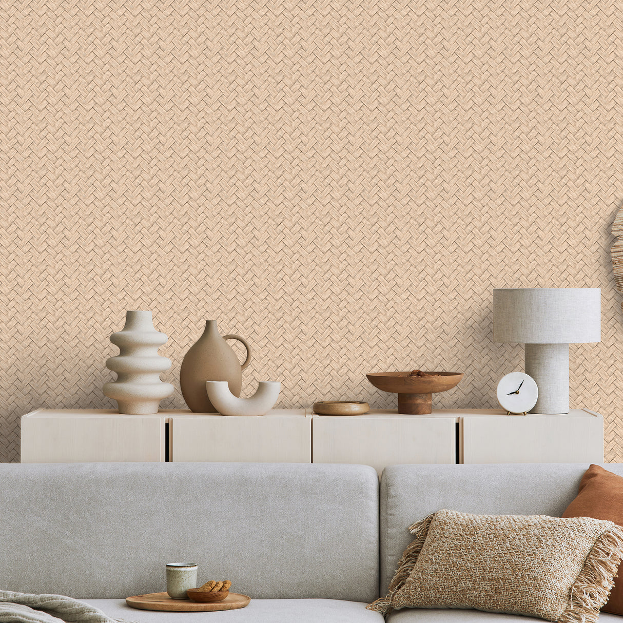 Faux Natural Weave Beige by Veer Decor Textured Vinyl Wallpaper – Veer Decor VRNO07-096
