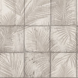 Rustic Palm Shadow Tile Beige Wallpaper roll and lifestyle