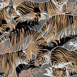 Tiger Squad Terra Noir textured vinyl wallpaper with leaping tigers in black and tan on charcoal background