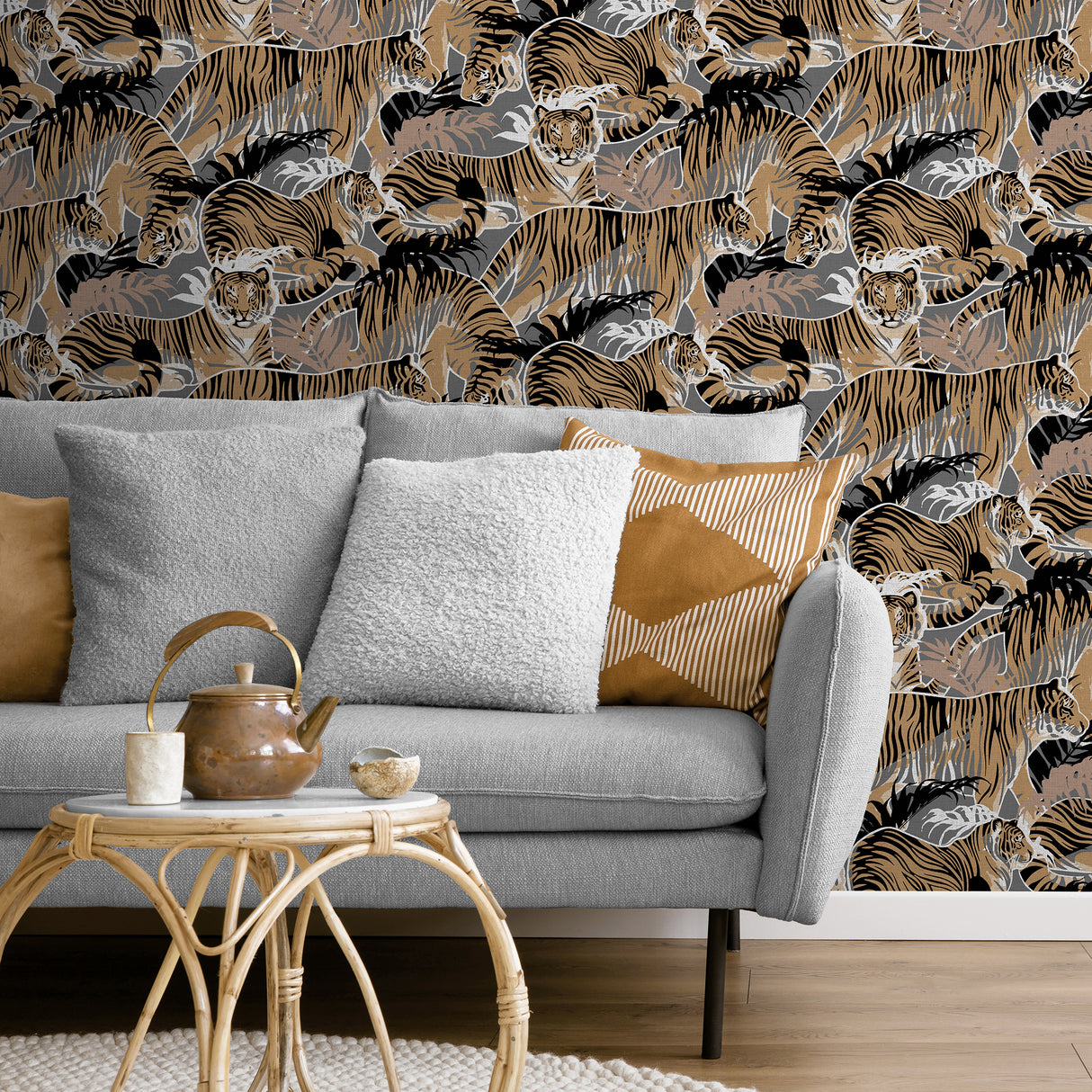 Tiger Squad Terra Noir Black by Veer Decor Animal Print Wallpaper – VRNO08-596