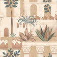 Mediterranean Villa Garden Orange textured vinyl wallpaper roll with arches and botanicals, 20.86 in x 33 ft