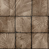 Rustic Palm Shadow Tile taupe textured vinyl wallpaper roll showing palm frond tile pattern
