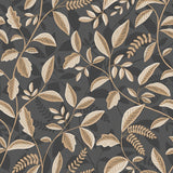 Tranquil Leafy Vine wallpaper in black and beige with textured vine pattern, roll size 20.86 in x 33 ft