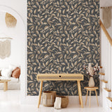 Tranquil Leafy Vine Black and Beige by Veer Decor Wallpaper – VRNO09-066