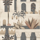 Mediterranean Villa Garden Gray wallpaper roll and room scene