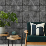Rustic Palm Shadow Tile Gray by Veer Decor Textured Vinyl Wallpaper – VRNO09-986