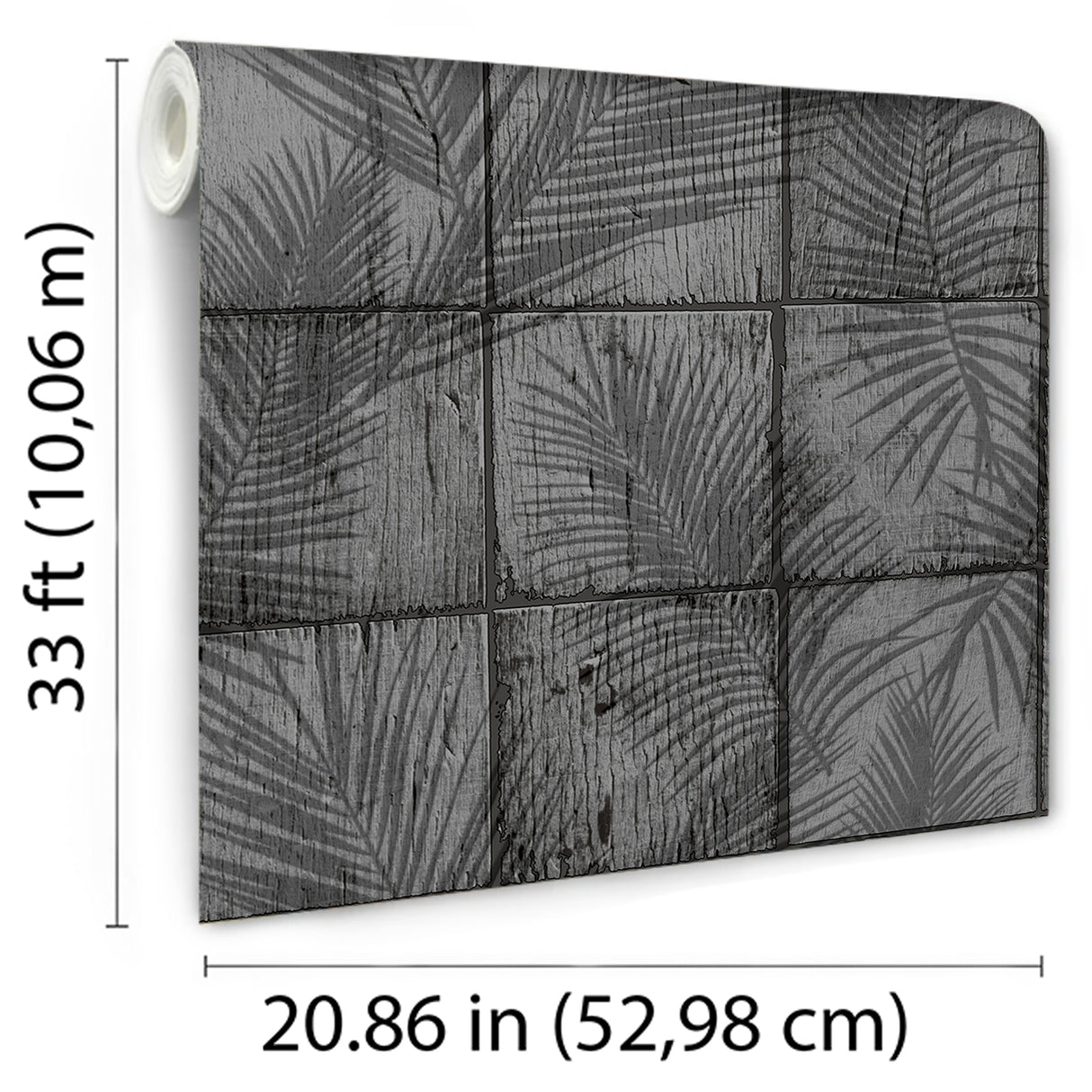 Rustic Palm Shadow Tile Gray by Veer Decor Textured Vinyl Wallpaper – VRNO09-986