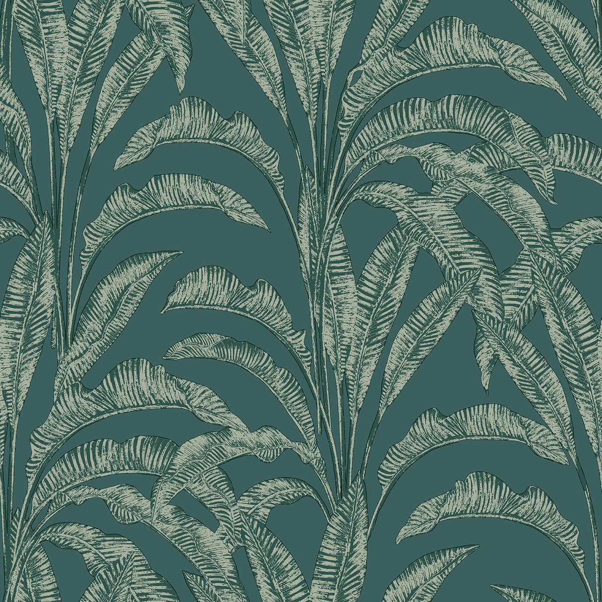 Luxe Tropical Palm Green Wallpaper roll showing tropical palm fronds in green on textured vinyl