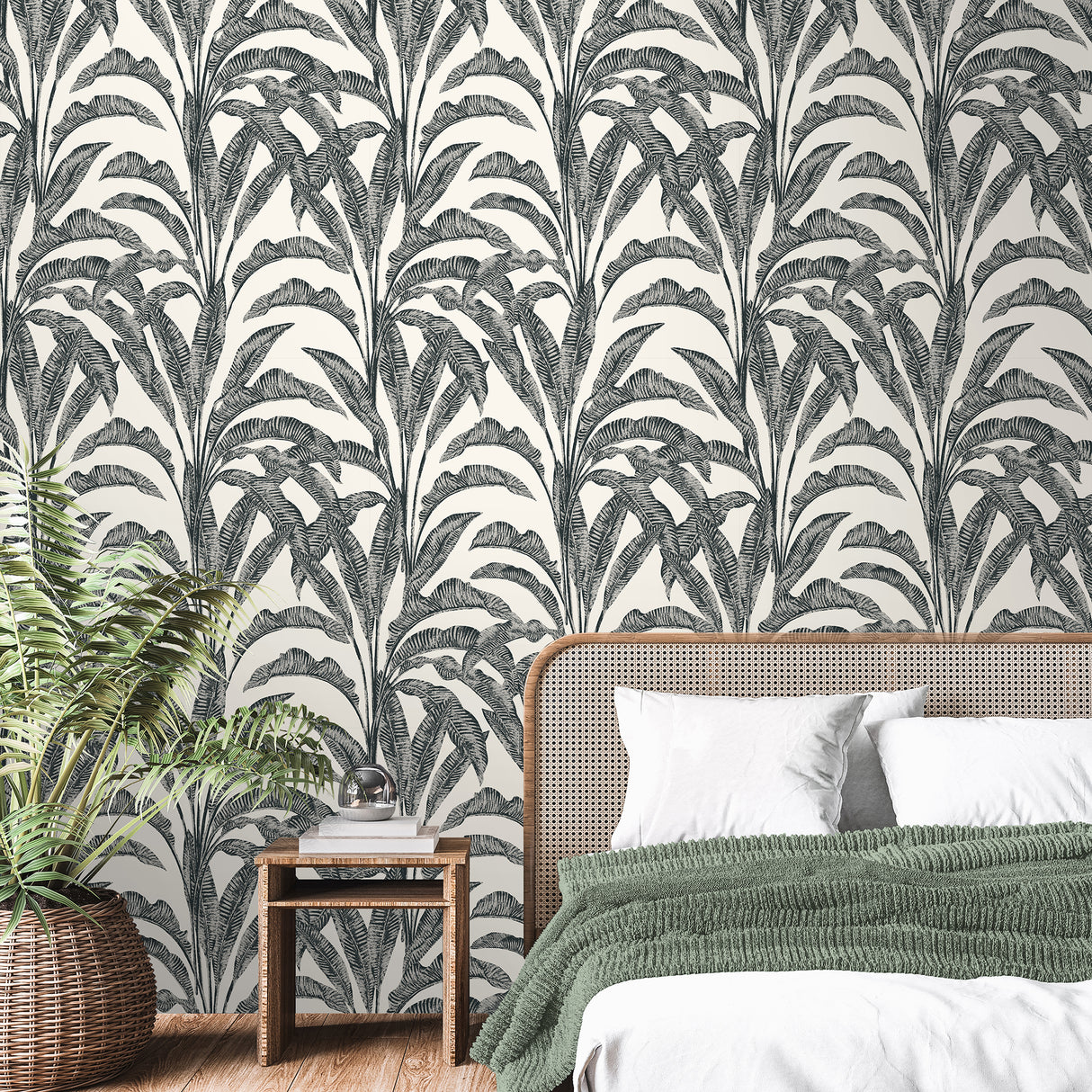 Luxe Tropical Palm Gray and Cream by Veer Decor Textured Vinyl Wallpaper – Veer Decor VRNO19-916