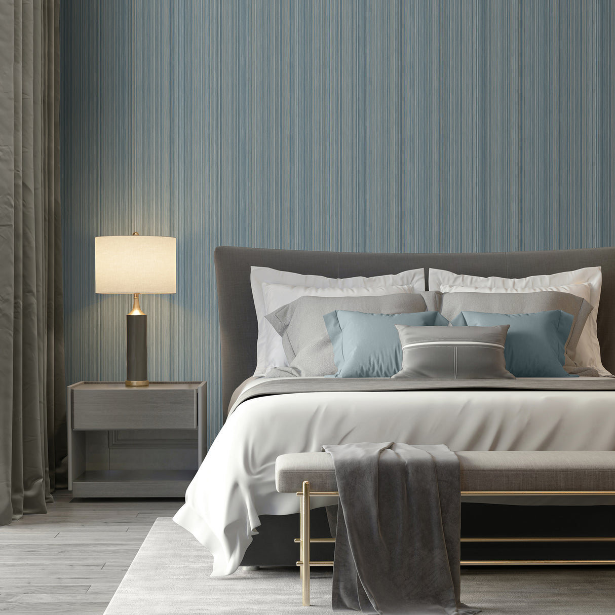 Glint Stria Stripe Blue by Veer Decor Textured Metallic Vinyl Wallpaper – Veer Decor VRVE01-566