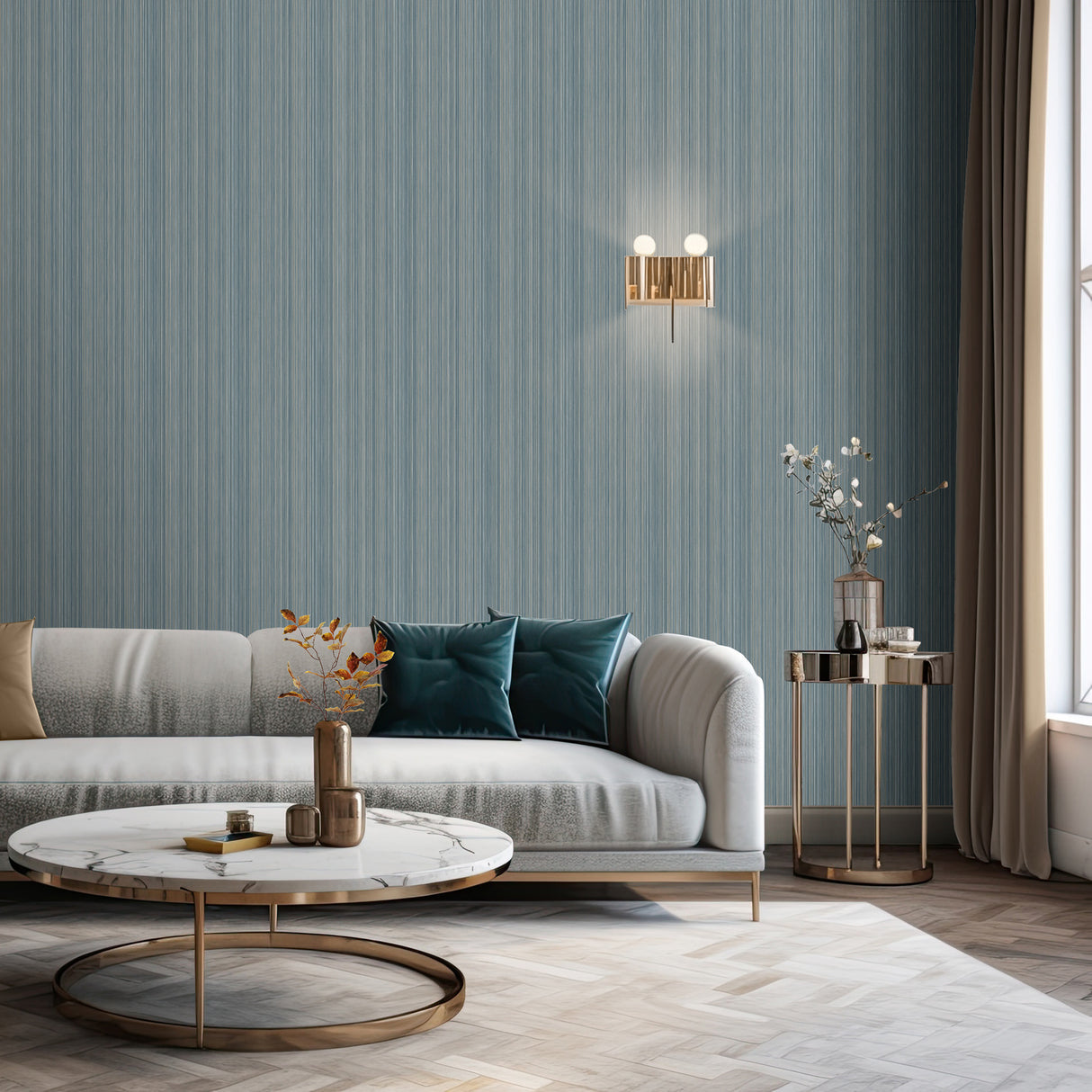 Glint Stria Stripe Blue by Veer Decor Textured Metallic Vinyl Wallpaper – Veer Decor VRVE01-566