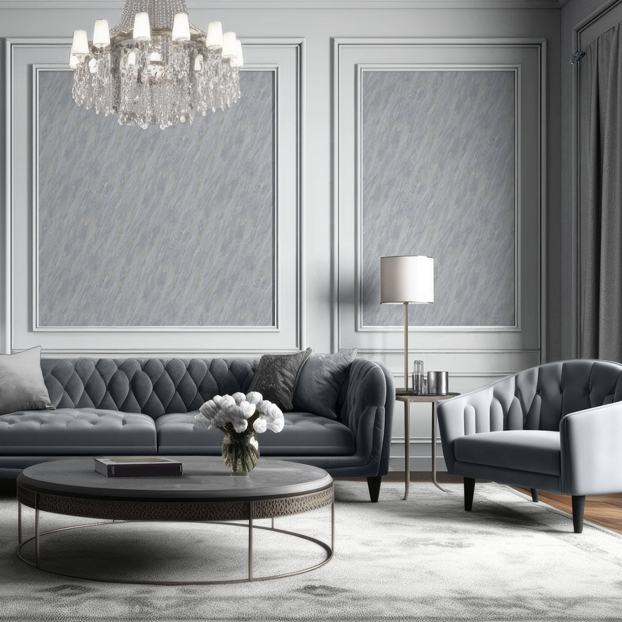 Glint Luxe Marble Light Gray by — Textured Marble Wallpaper – Veer Decor VRVE09-366