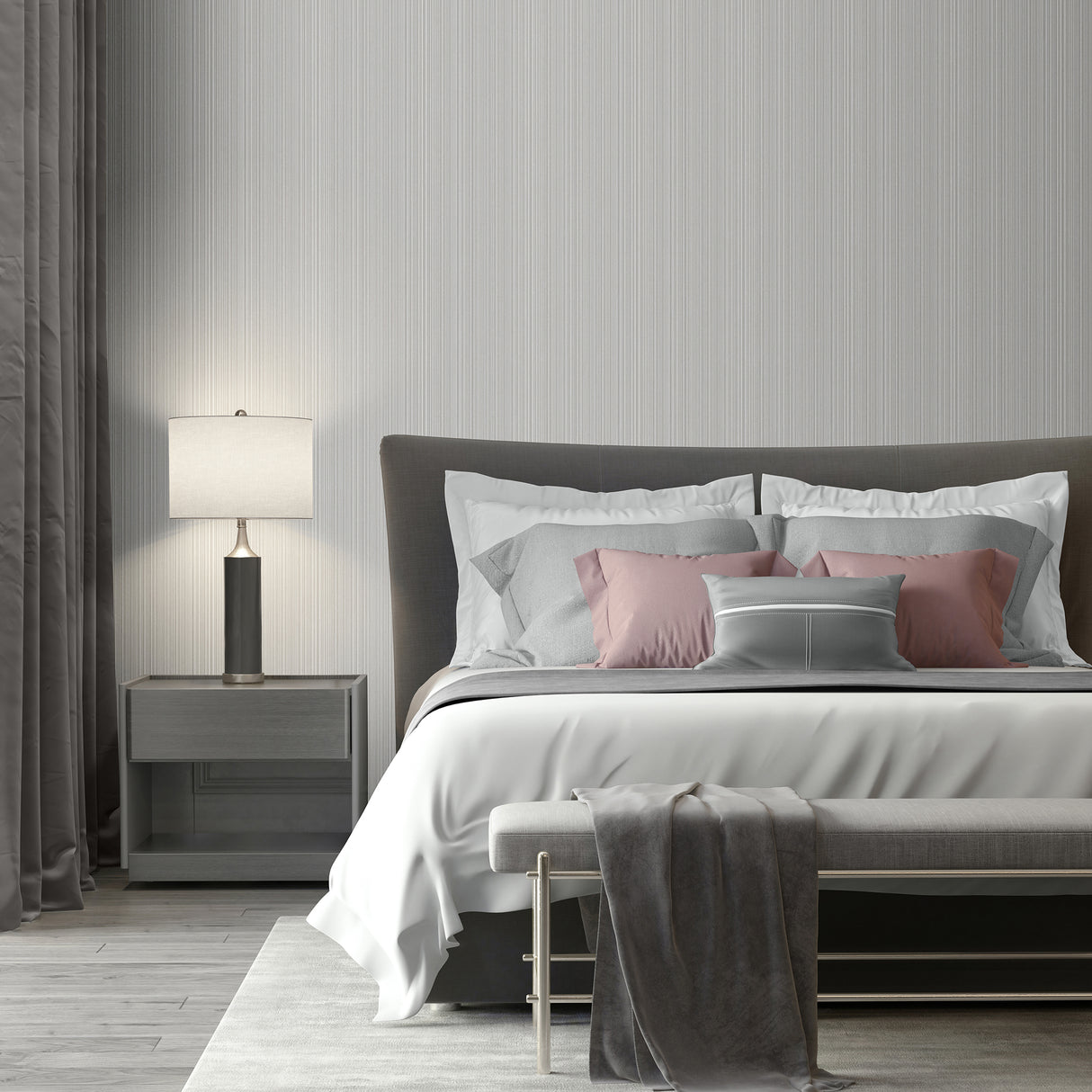 Glint Stria Stripe Light Gray by Veer Decor Textured Metallic Stripe Wallpaper – Veer Decor VRVE09-566
