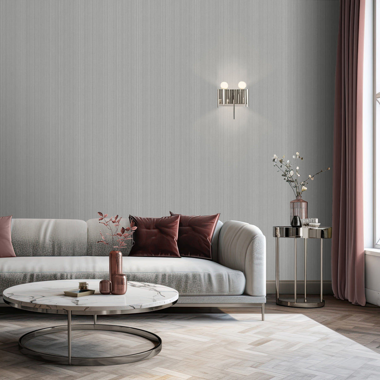 Glint Stria Stripe Light Gray by Veer Decor Textured Metallic Stripe Wallpaper – Veer Decor VRVE09-566