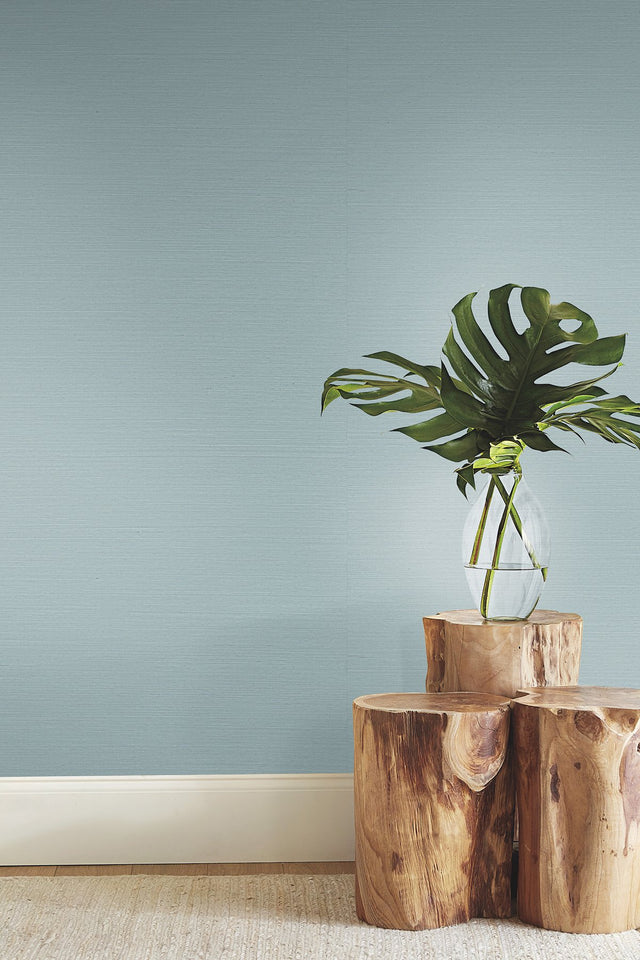 Sisal Twill Color Grasscloth Aquamarine Wallpaper with Sisal Grasscloth Texture - York VX2269