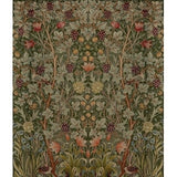 Vine Embroidery Dark Green wall mural with fruiting vines and symmetrical foliage in six panels