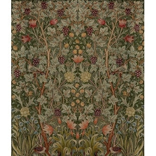 Vine Embroidery Dark Green wall mural with fruiting vines and symmetrical foliage in six panels