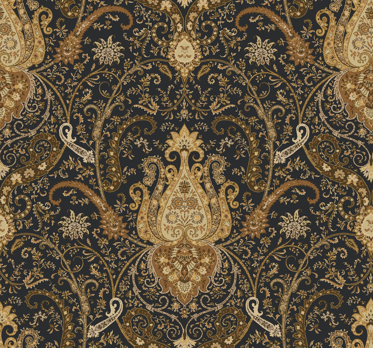 Byzance Brown Wallpaper with Metallic Medallion Floral Motif - York WA7718