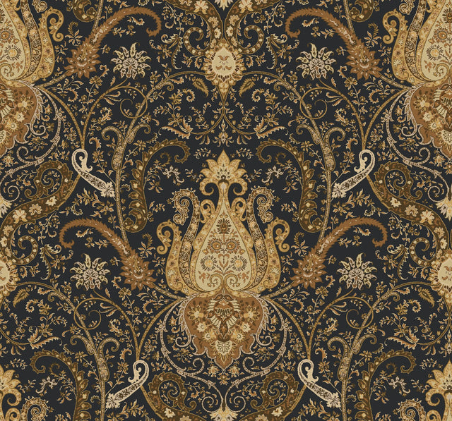 Byzance Brown Wallpaper with Metallic Medallion Floral Motif - York WA7718