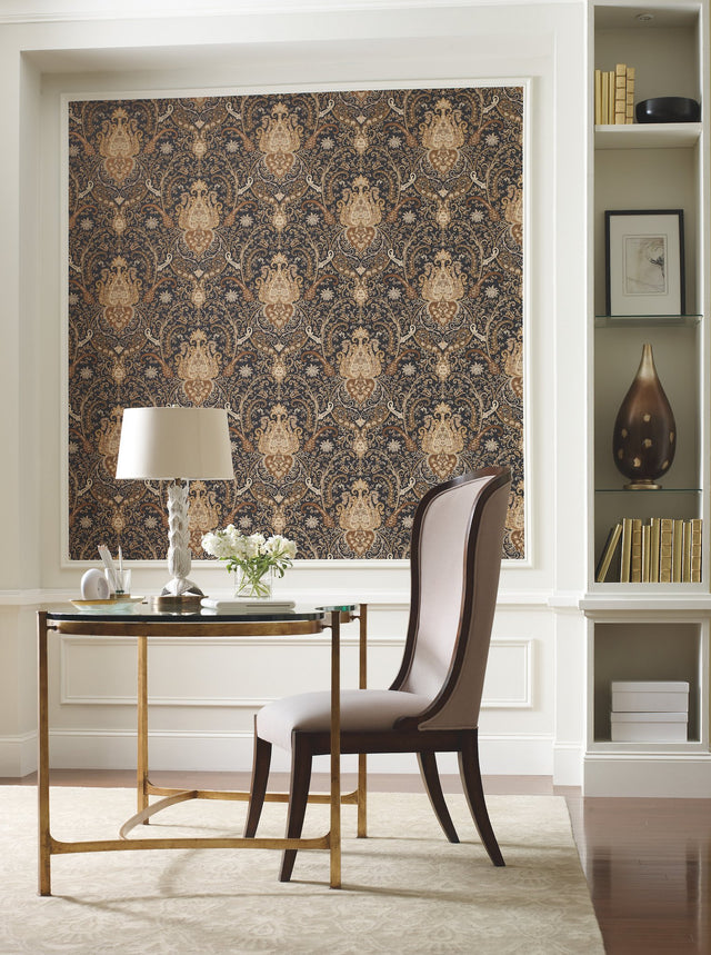 Byzance Brown Wallpaper with Metallic Medallion Floral Motif - York WA7718