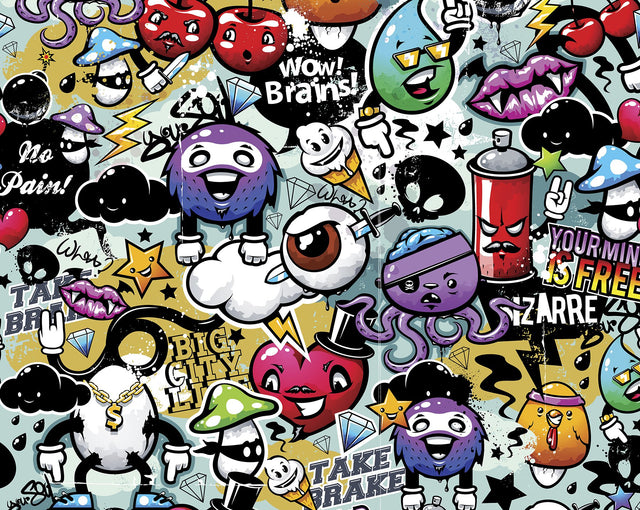 Graffiti Monster Multicolor Wall Mural with Modern Graphic Cartoon Pattern - ohpopsi WALS0004