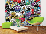 Graffiti Monster Multicolor Wall Mural with Modern Graphic Cartoon Pattern - ohpopsi WALS0004