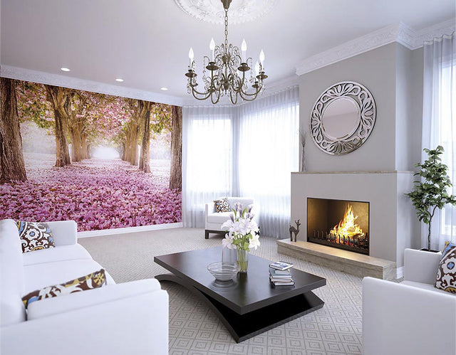 Yonder Pink Scenic Nature Trees Non-Woven Wall Mural - ohpopsi WALS0125