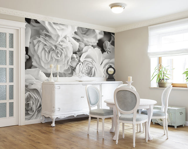 Grey Petals Grey Wall Mural with Modern Floral Graphics - ohpopsi WALS0206