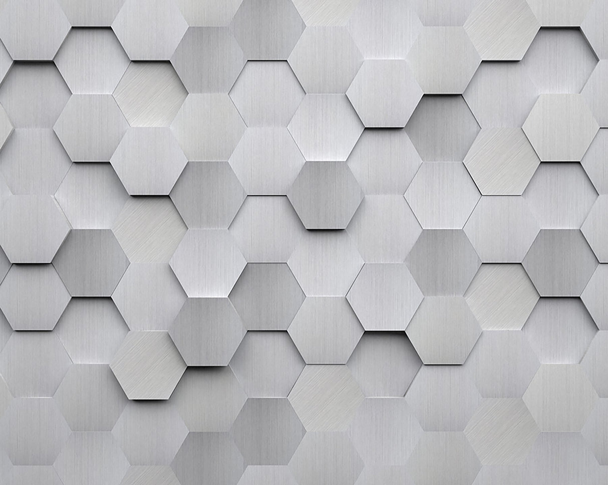 Metal Hexagons Grey Wall Mural with Modern Geometric Hexagon Pattern - ohpopsi WALS0254