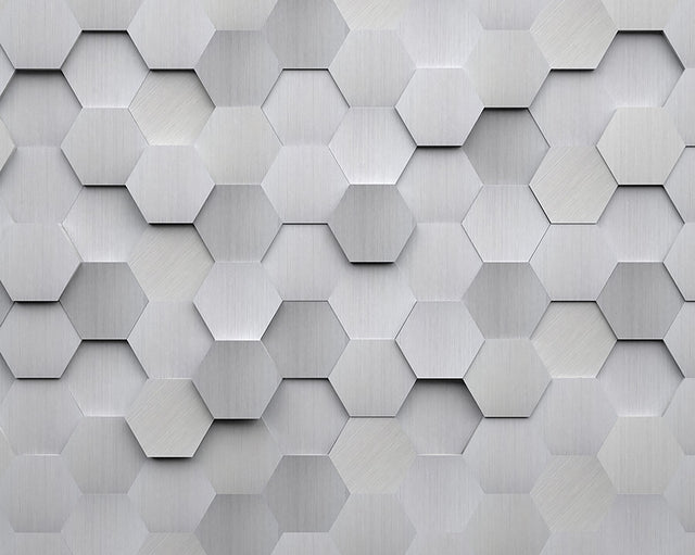 Metal Hexagons Grey Wall Mural with Modern Geometric Hexagon Pattern - ohpopsi WALS0254