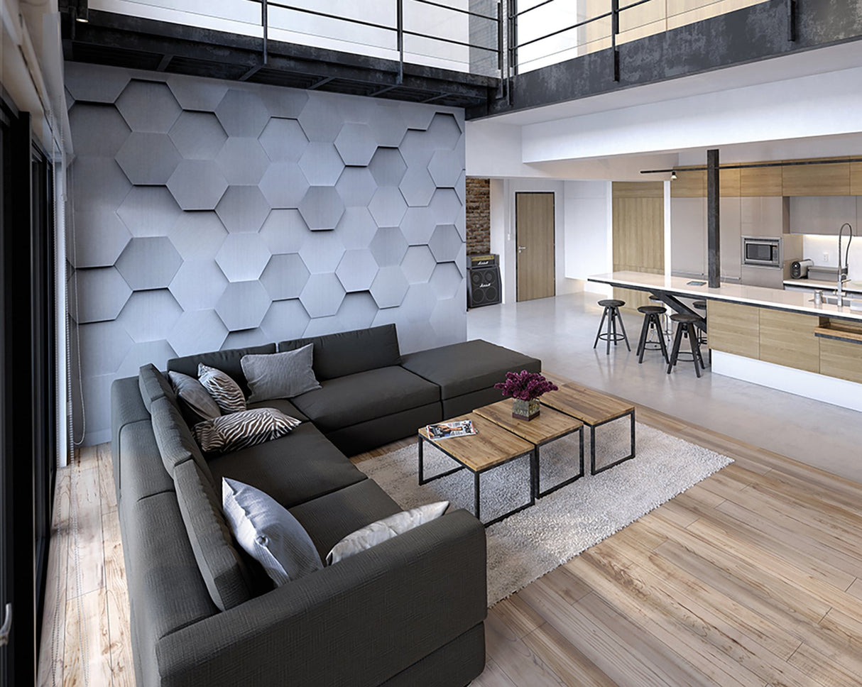 Metal Hexagons Grey Wall Mural with Modern Geometric Hexagon Pattern - ohpopsi WALS0254