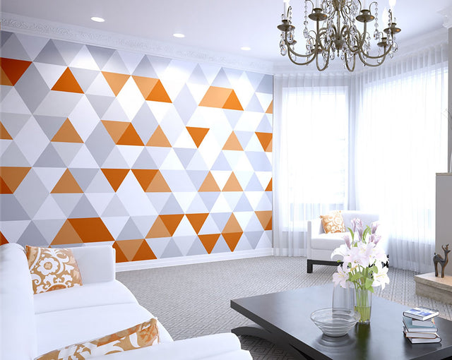 Bright Orange Geometric Multicolor Wall Mural with Modern Triangle Pattern - OhPopsi WALS0278