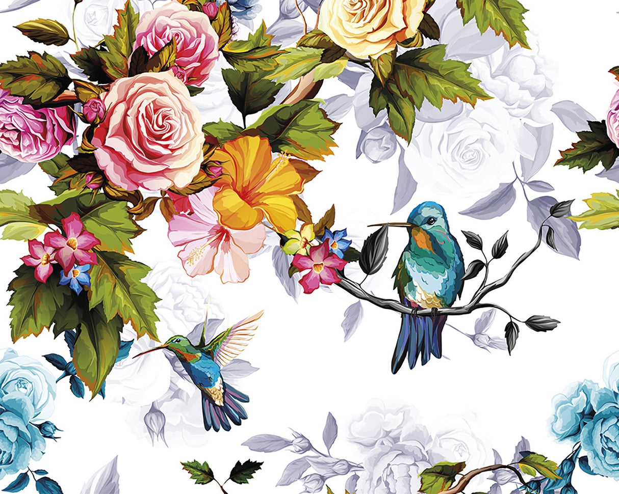 Hummingbird Garden Multicolor Scenic Floral Wall Mural - ohpopsi WALS0289