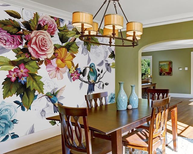 Hummingbird Garden Multicolor Scenic Floral Wall Mural - ohpopsi WALS0289