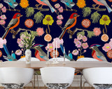Floral Birds Multicolor Wall Mural with Chinoiserie Floral and Bird Motif - ohpopsi WALS0304