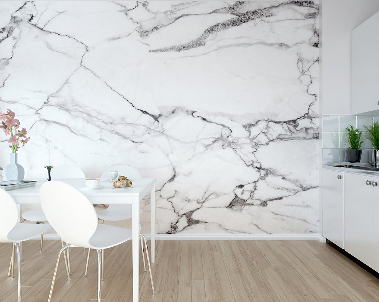 Marble White Geometric Stone Non Woven Wall Mural - ohpopsi WALS0336