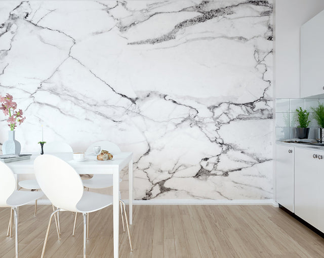 Marble White Geometric Stone Non Woven Wall Mural - ohpopsi WALS0336