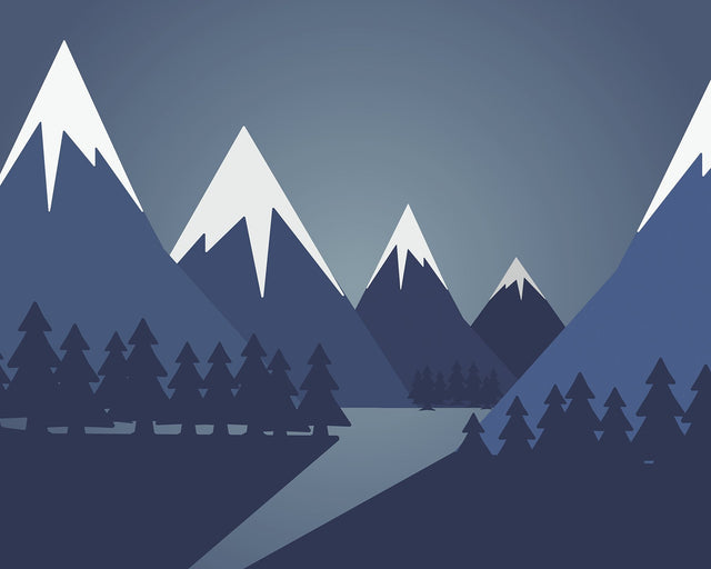 Snow Mountain Blue Wall Mural with Scenic Graphic Mountain Forest - ohpopsi WALS0410