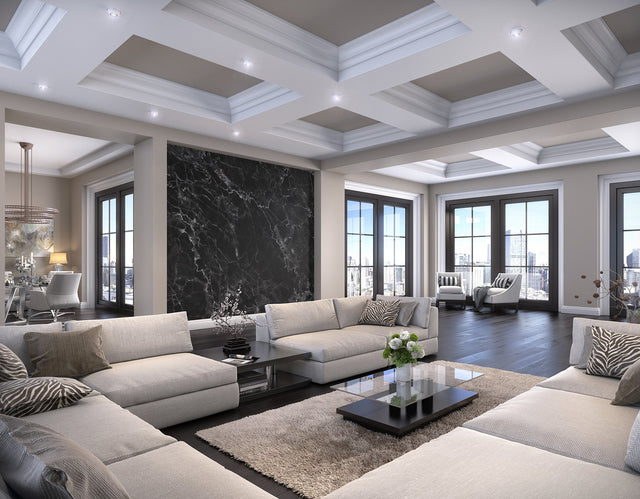 Black Marble Black Wall Mural with Stone Marble Pattern, Modern Non Woven - Brewster WALS0421