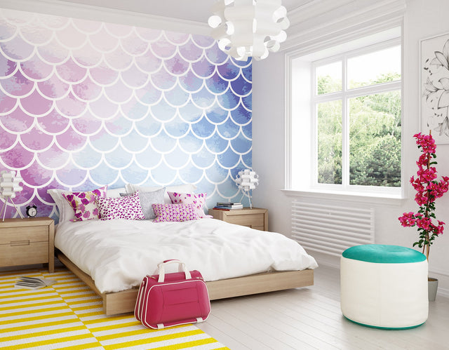 Watercolour Mermaid Scales Wall Mural