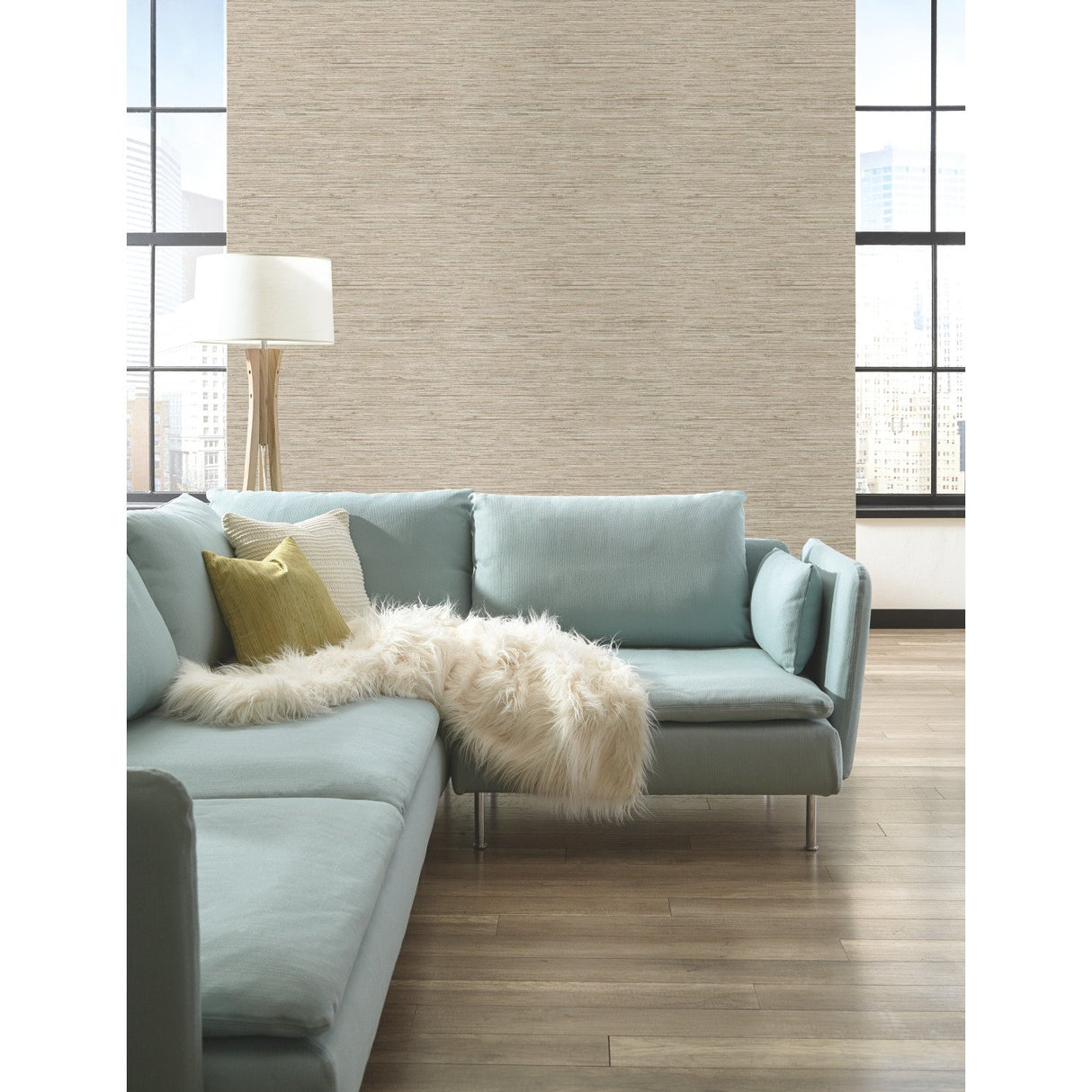 Grasscloth Brown Wallpaper with Faux Grasscloth Texture, Pearlescent Sure Strip - York WB5502